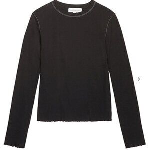 Something Navy Contrast Stitch Lettuce Edge Top